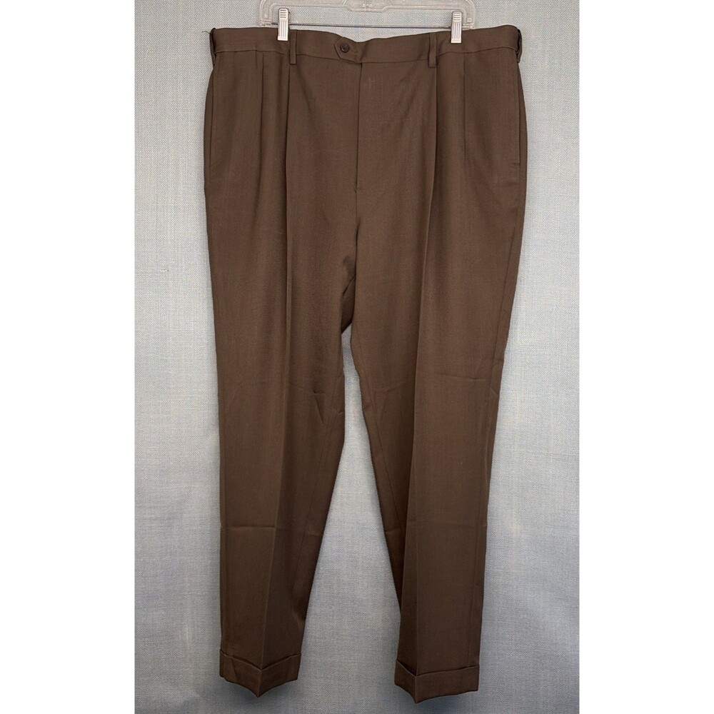 Savane Pleated Cuffed No Iron Performance Pants 42x30 Brown Comfort Waist NWT